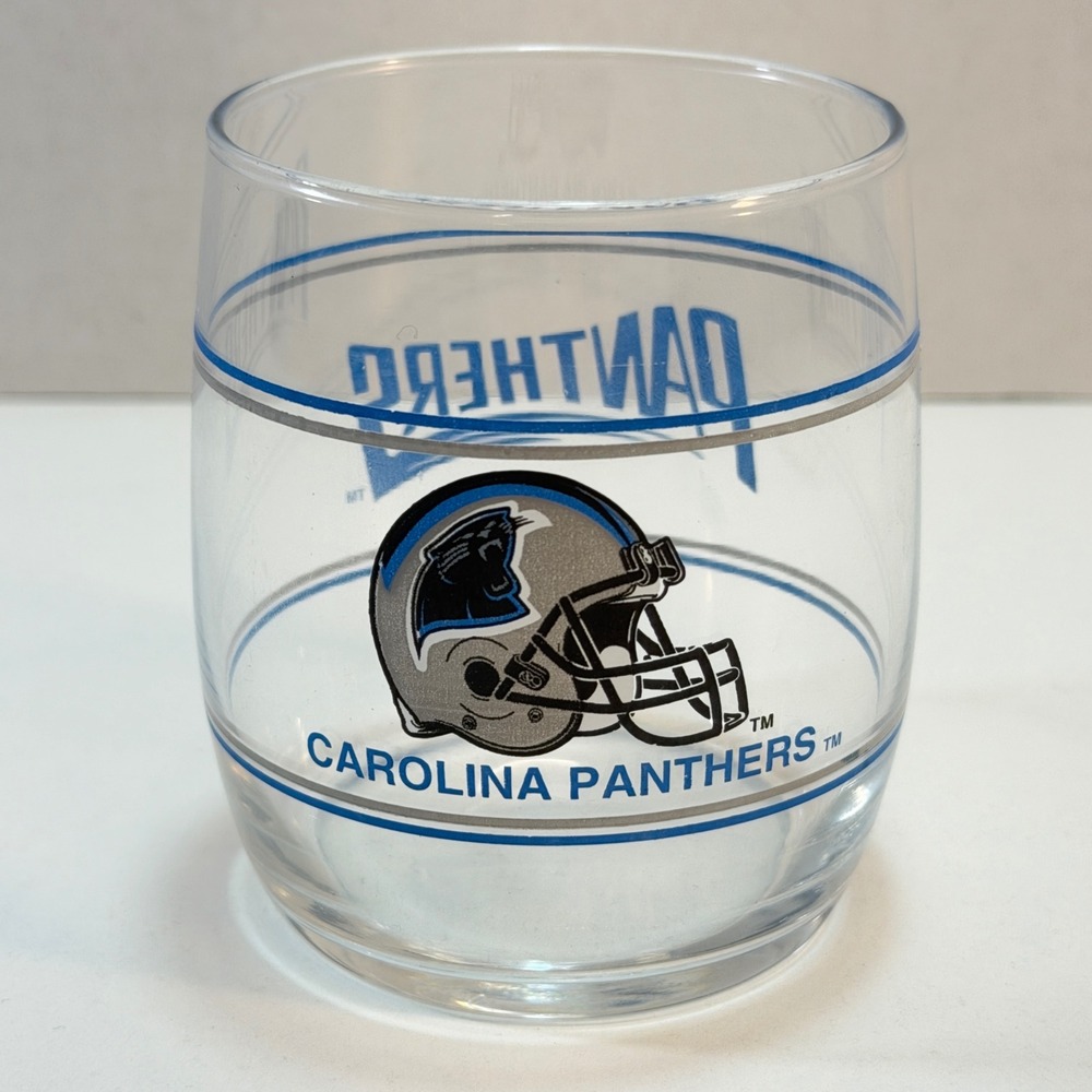 Carolina Panthers NFL Rocks Glass Clear Blue Helmet Logo Barware 12 oz Lowball